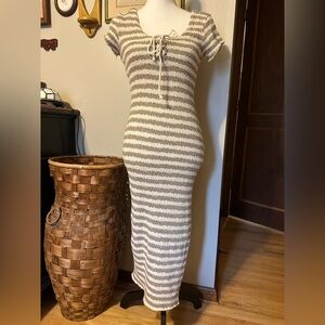 XOXO vintage Y2K crochet striped midi knit dress with tie front
